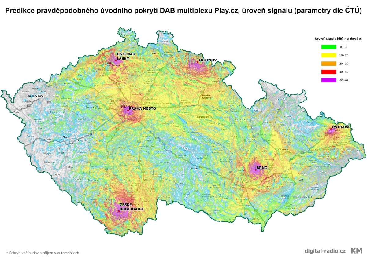 Radio HEY - pokrytí v multipexu PLAY:CZ / DAB+ 